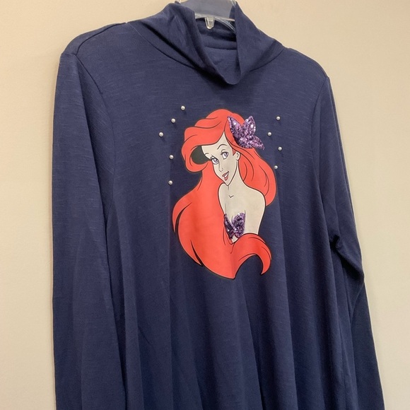 Disney Mock Neck Plus Size Pearls Little Mermaid Shark Bite Hem Top Size 2X - Picture 4 of 7